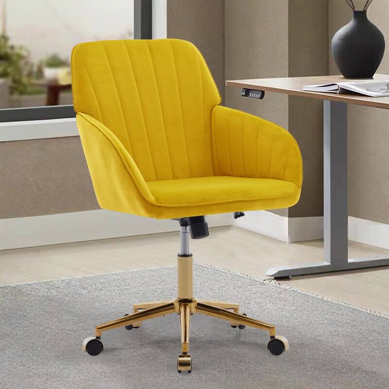 Velvet Adjustable Home Office Swivel Leisure Desk Chair with Gold Base