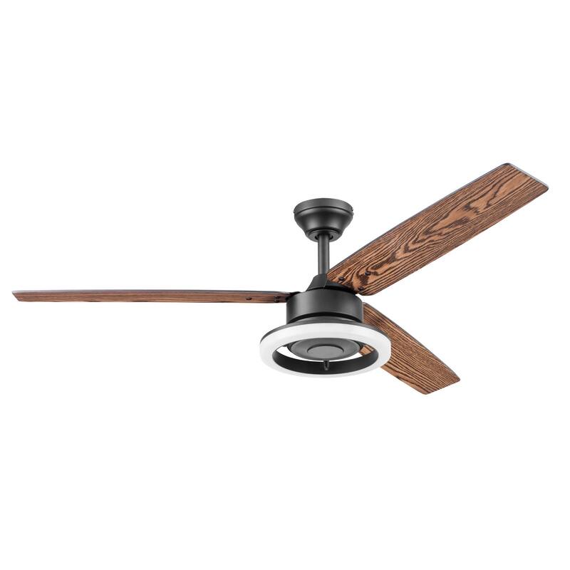 52" Prominence Home Orbis Matte Black Modern Indoor LED Ceiling Fan with Light, Remote Control