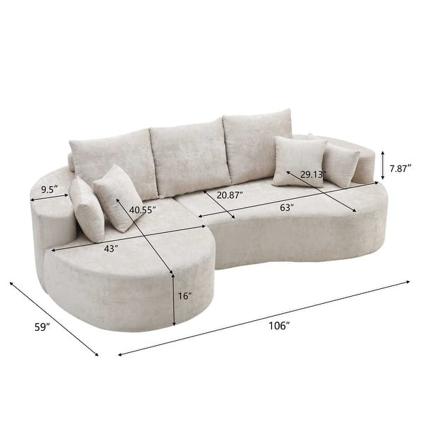 dimension image slide 5 of 6, Christopher Knight Home - 106'' Cloud Curved Sectional Sofa with Right Chaise Lounge and Ultra-Soft Foam Comfort