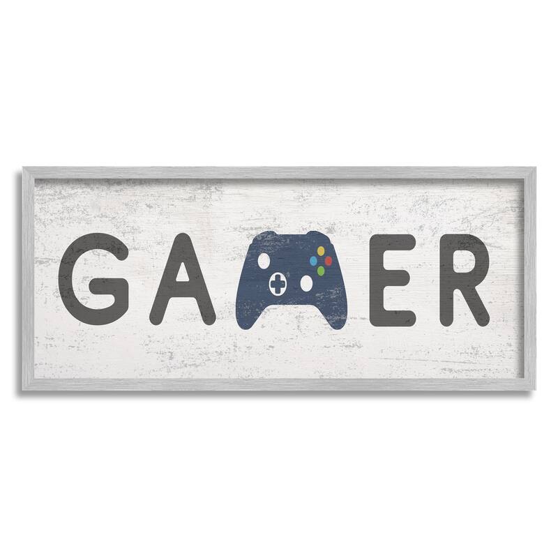 Stupell Gamer Typography Kids' Video Game Controller Sign Framed Wall Art - Blue