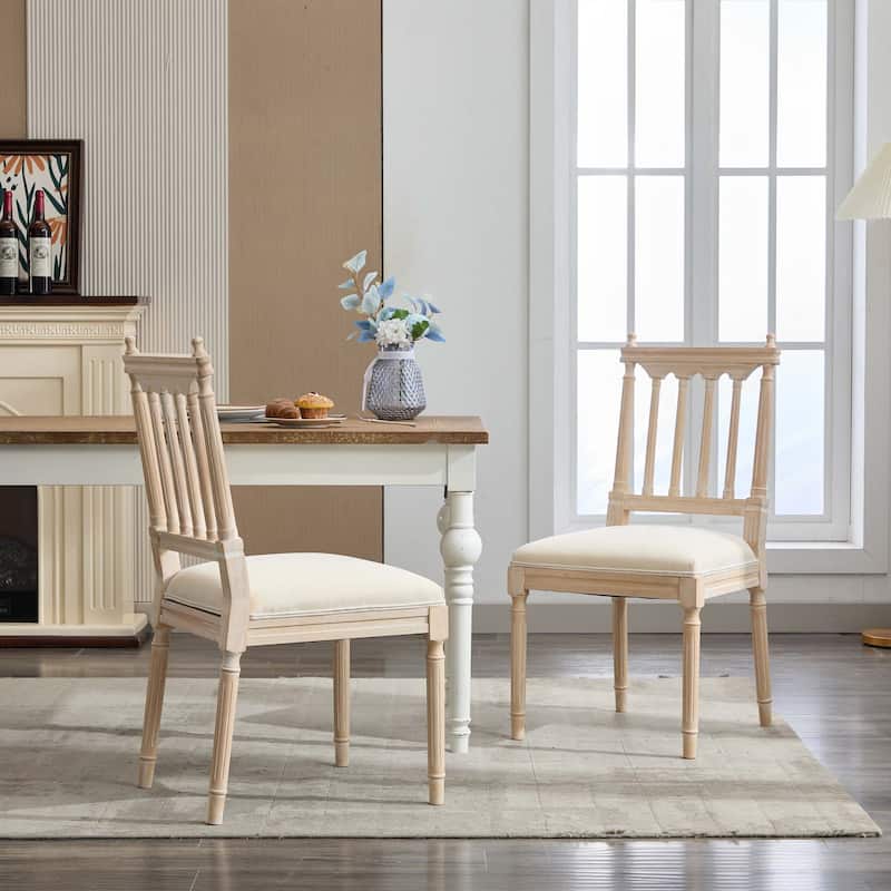 Linen Fabric Upholstered Wooden Dining Chairs,Set of 2 - Cream