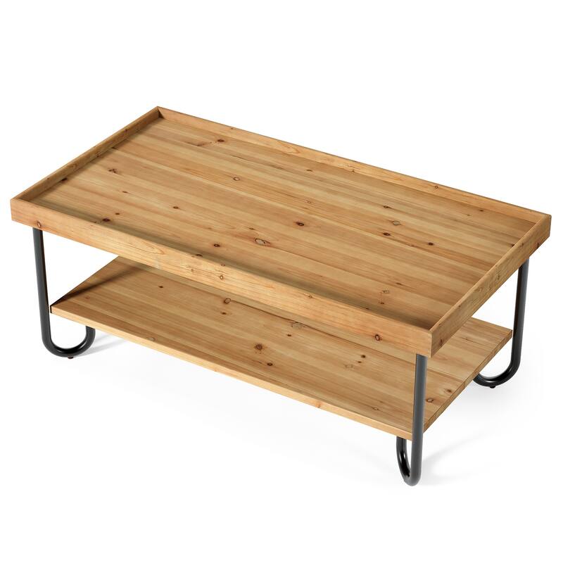 47 Inch Solid Wood Coffee Table 2-Tier Rectangular Center Table