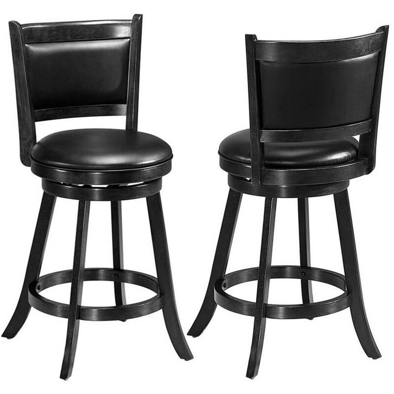 Gymax 2PCS 24'' Swivel Counter Stool Dining Chair Upholstered Seat - See Details
