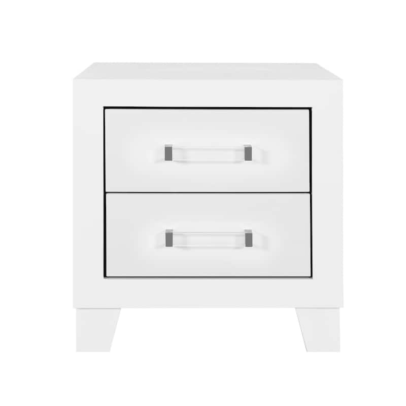 White Nightstand with Modern Acrylic Hardware - White