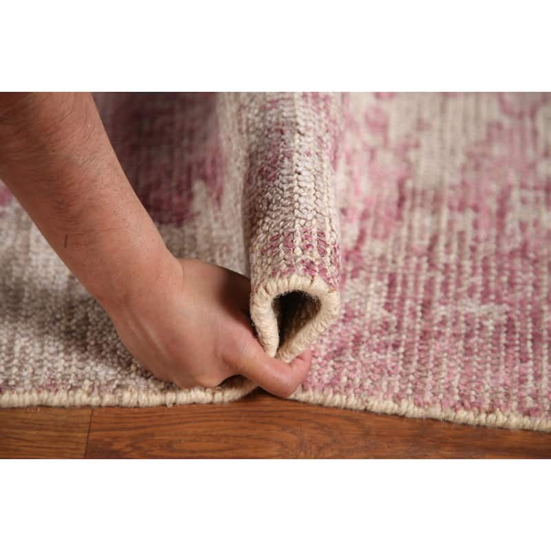 Pink Modern Abstract Area Rug Hand-Knotted Wool Carpet - 7'11"x 9'8"