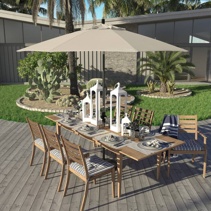 California Umbrella 9' Rd. Aluminum Patio Umbrella, Deluxe Crank Lift with Collar Tilt, Black Frame Finish, Pacifica Fabric