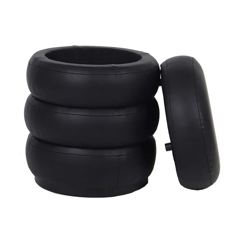 Glitzhome 19.5"H Leather Upholstered Storage Ottoman or Accent Stool - Black