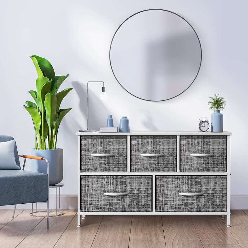 Dresser w/ 5 Drawers Furniture Storage Chest for Home, Bedroom