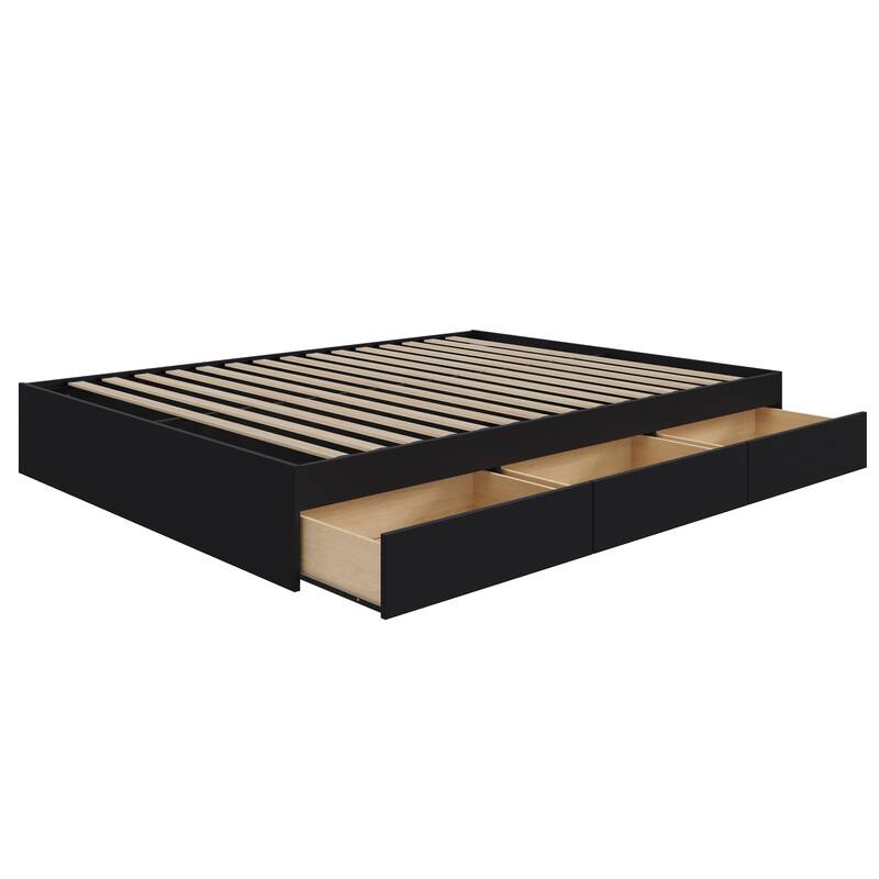 Nexera Bed Frame with 3-Drawer Storage, Reversible, Black