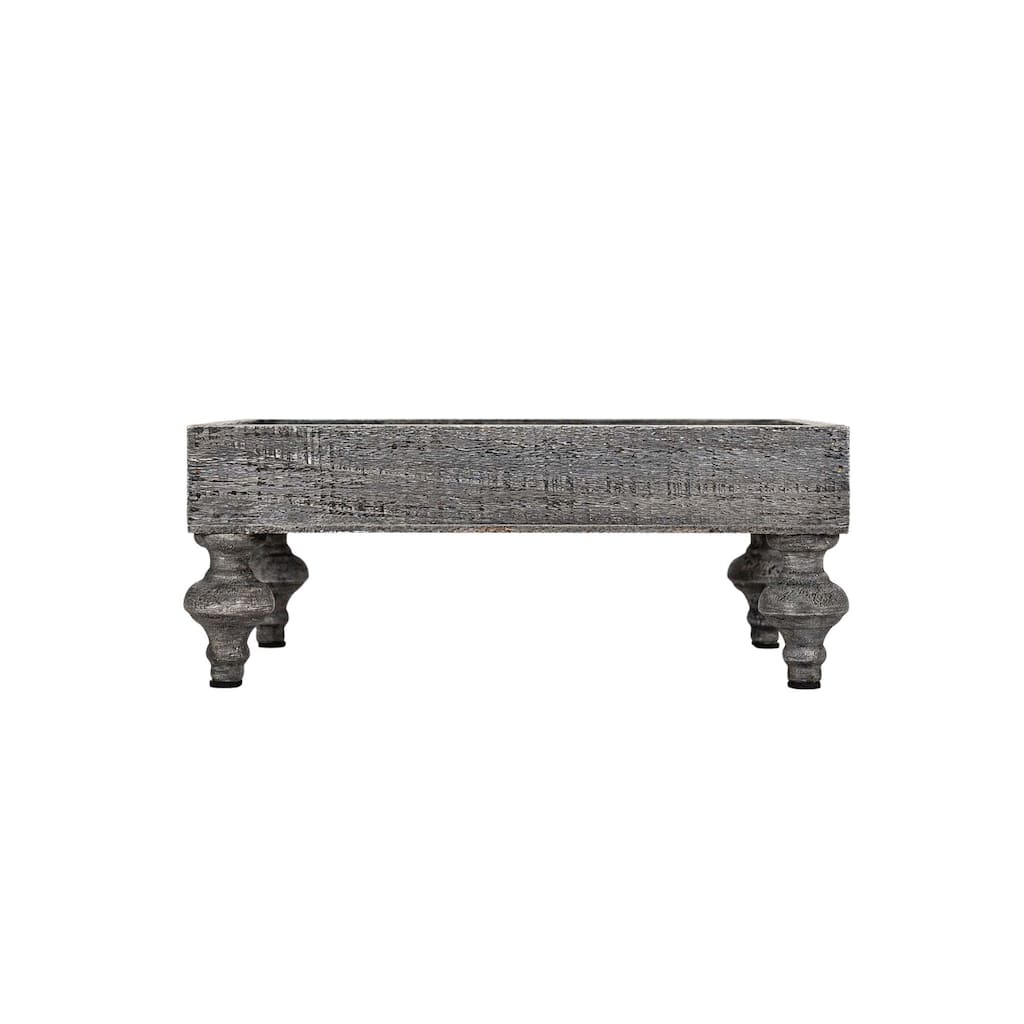 Foreside Home & Garden Platform Footed Tray Gray Wood - 12 x 8 x 5"H