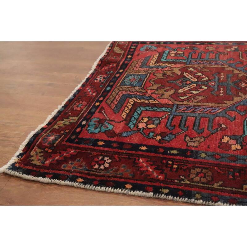 Hand Knotted Oriental 100% Wool Carpet Traditional Floral Oranges & Rust Heriz Runner Rug - 12' 8'' X 3' 3''