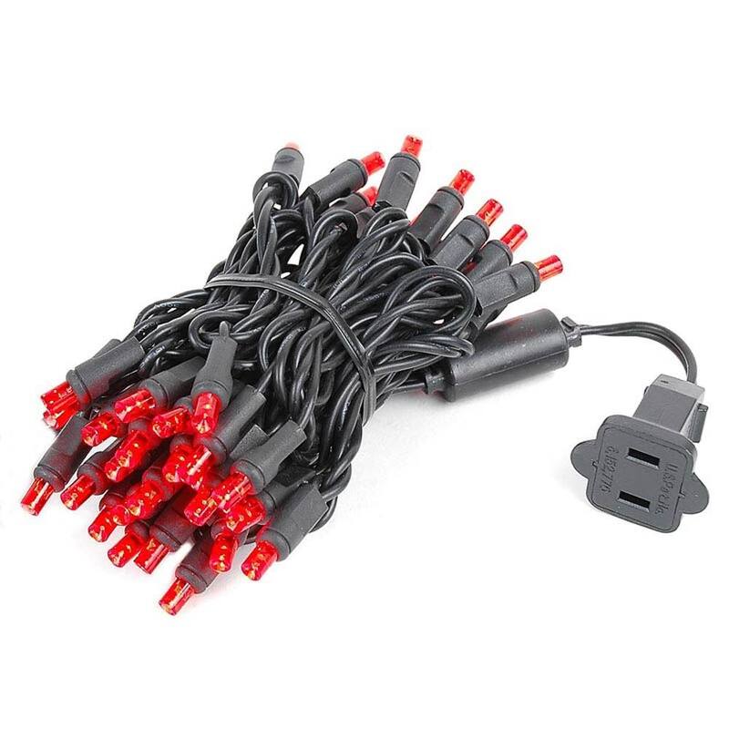 50 Light LED Christmas Mini Light Set, Patio Lights, Warm White, Black Wire, 11’ - Red