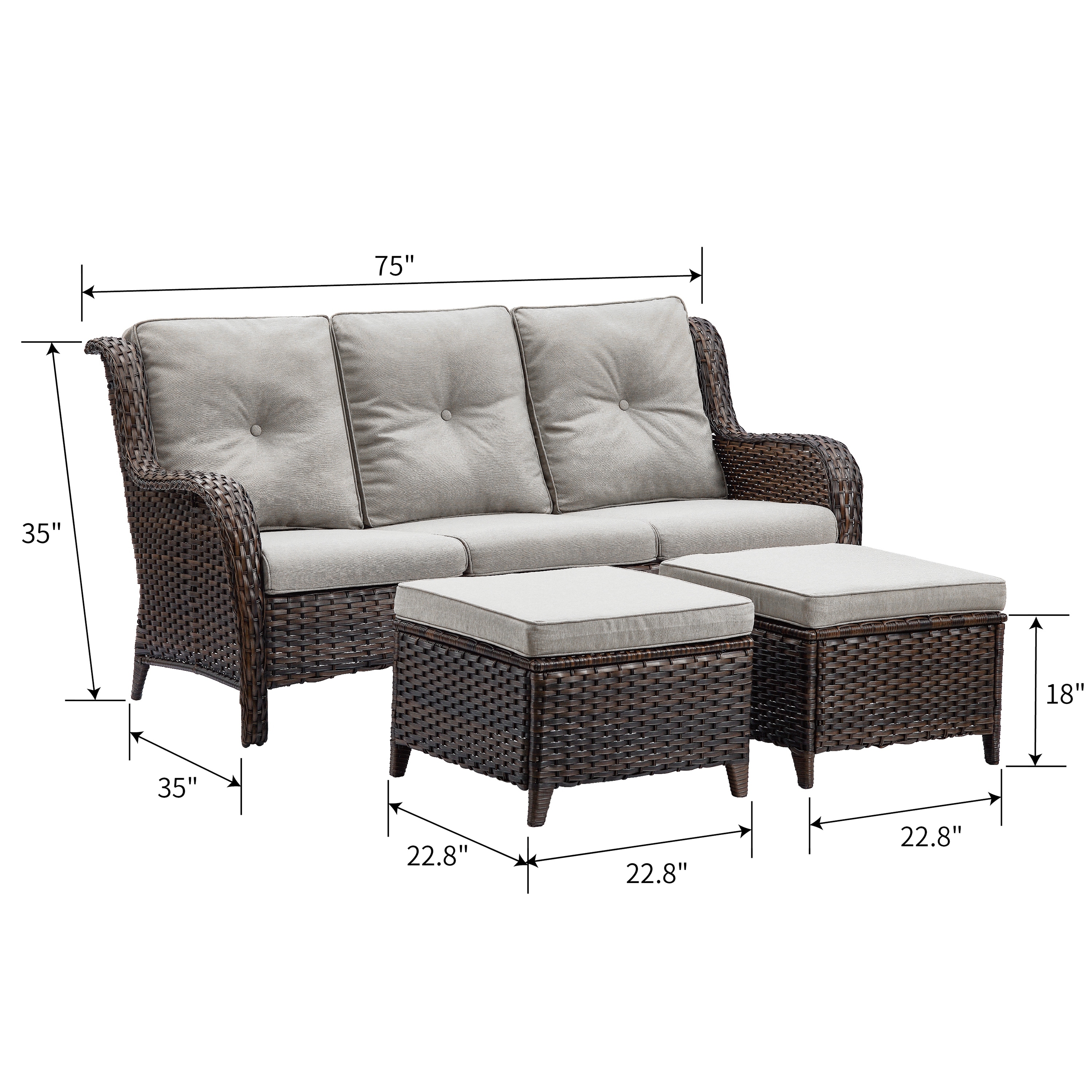 Pocassy 3 Piece Outdoor Wicker Sofa Set with Ottoman On Sale