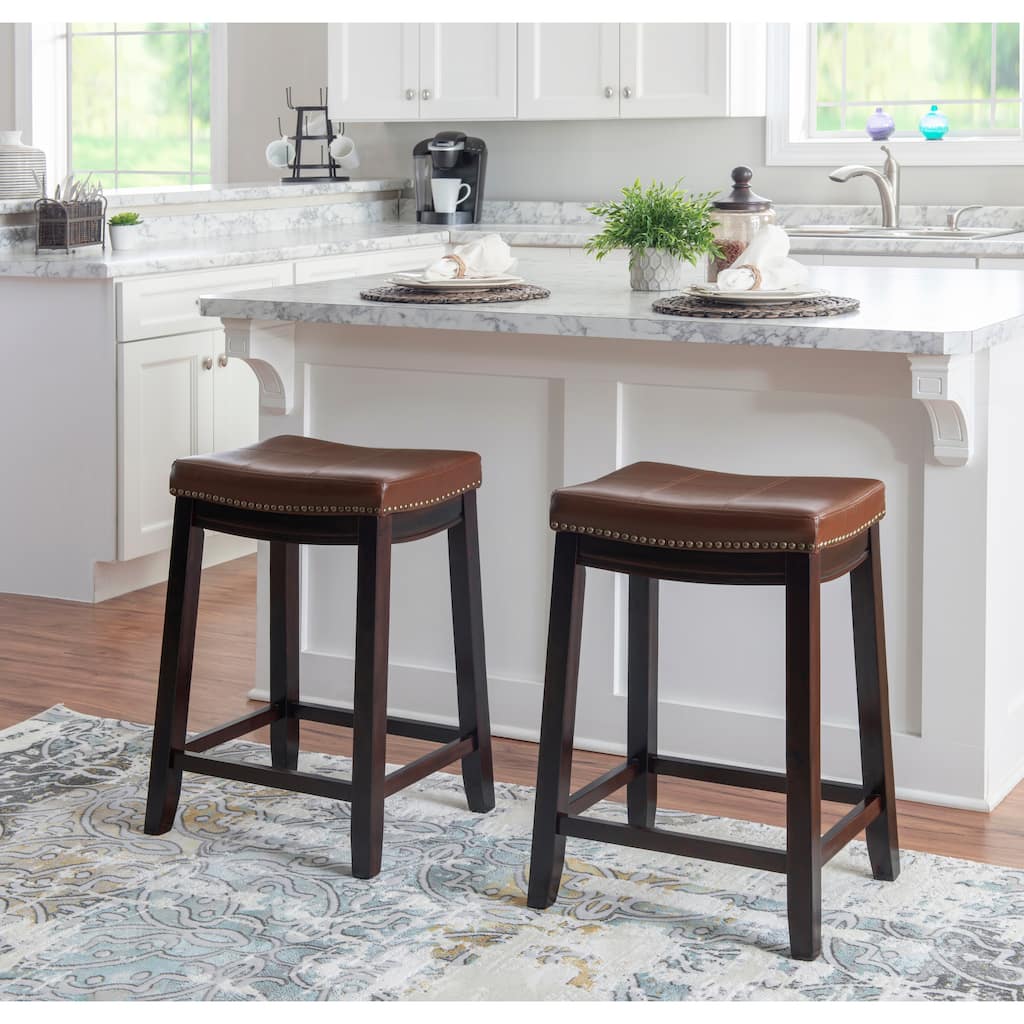 Linon Willamette Cognac Faux Leather Counter Stool
