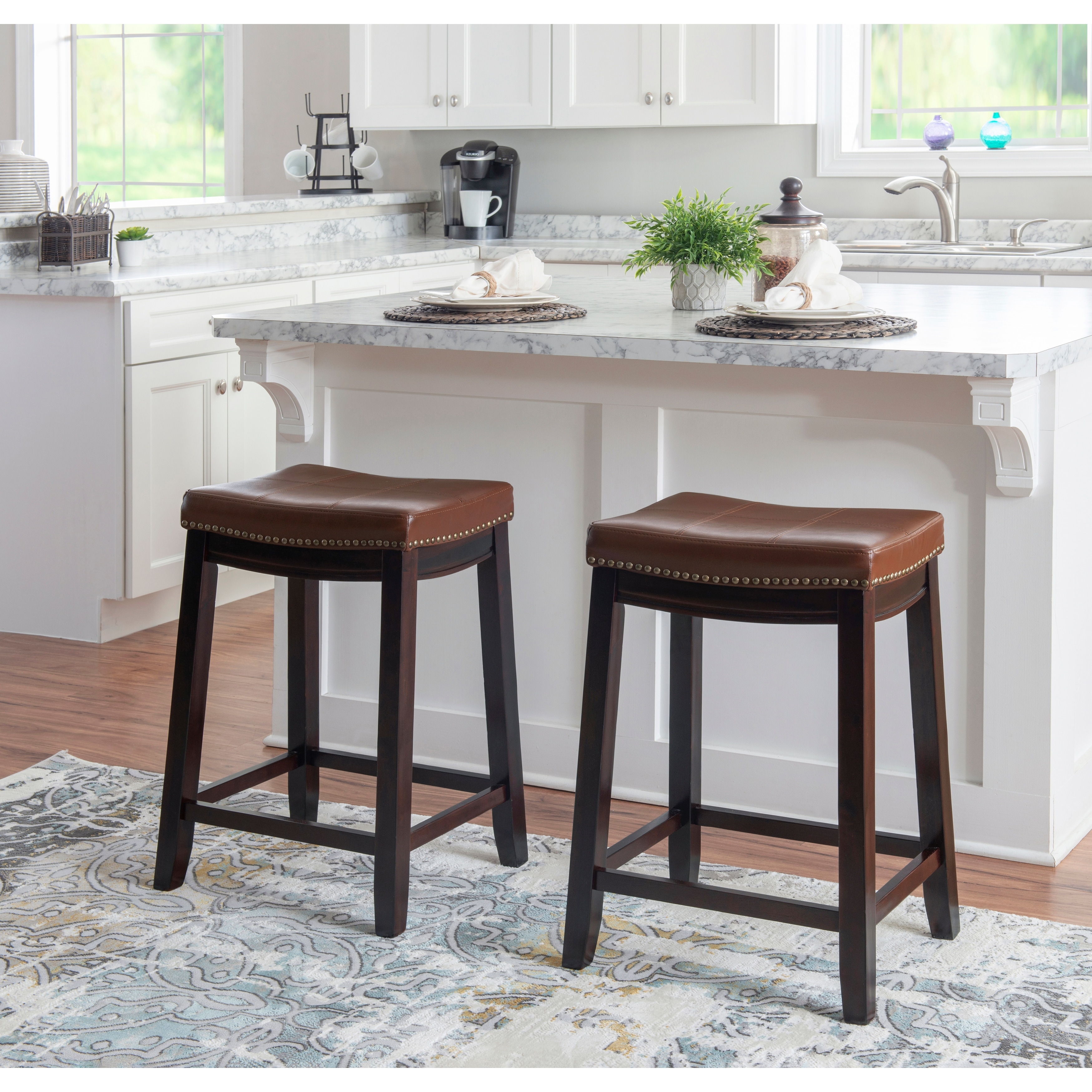 Linon Willamette Cognac Faux Leather Counter Stool