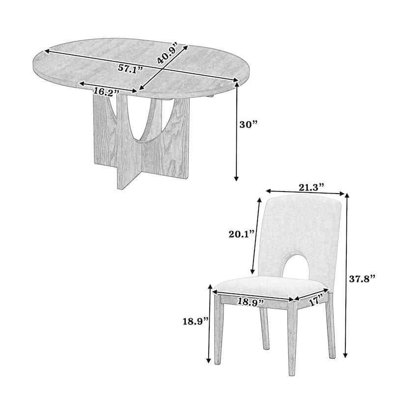 Modern 5-Piece Extendable Dining Table Set with Solid Wood and Upholstered Chairs for Small Spaces