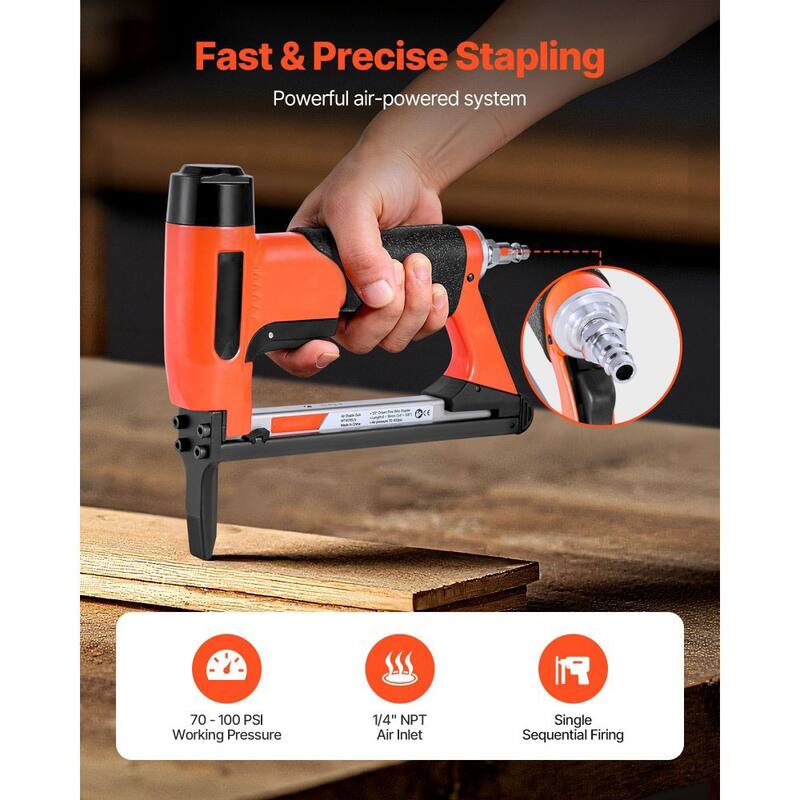 Black-Orange Aluminum Alloy 21-Gauge Pneumatic Staple Gun with 150PCS Capacity - 8.66 x 1.77 x 7.48