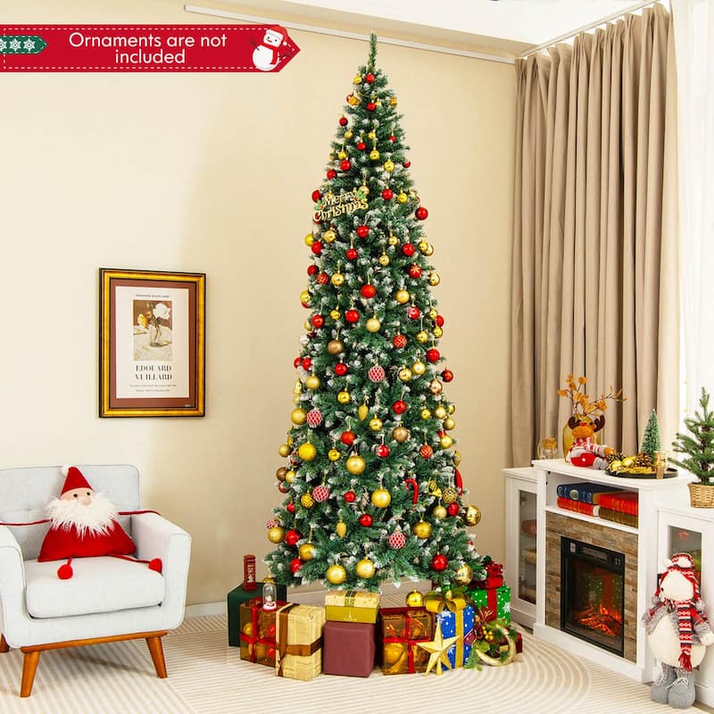 Costway 6FT/9FT Pre-Lit Christmas Tree Hinged Slim Pencil Xmas with