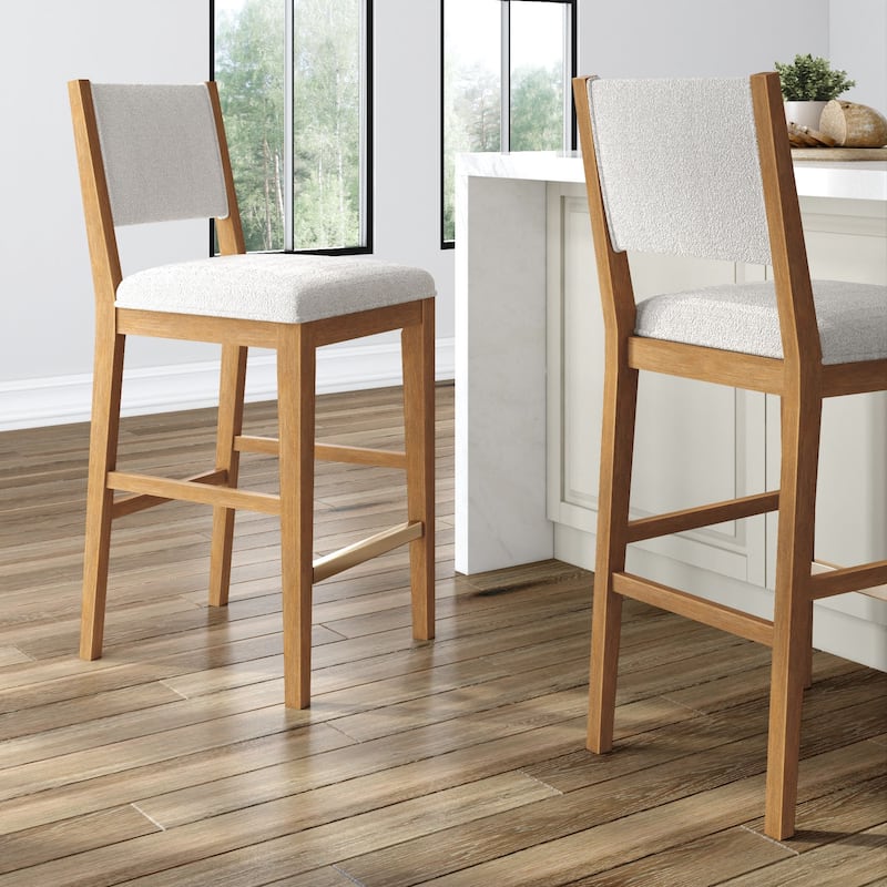 Plank and Beam Sereno Upholstered Bar Height Stool - Set of 2 - Pecan/Ivory Cushion
