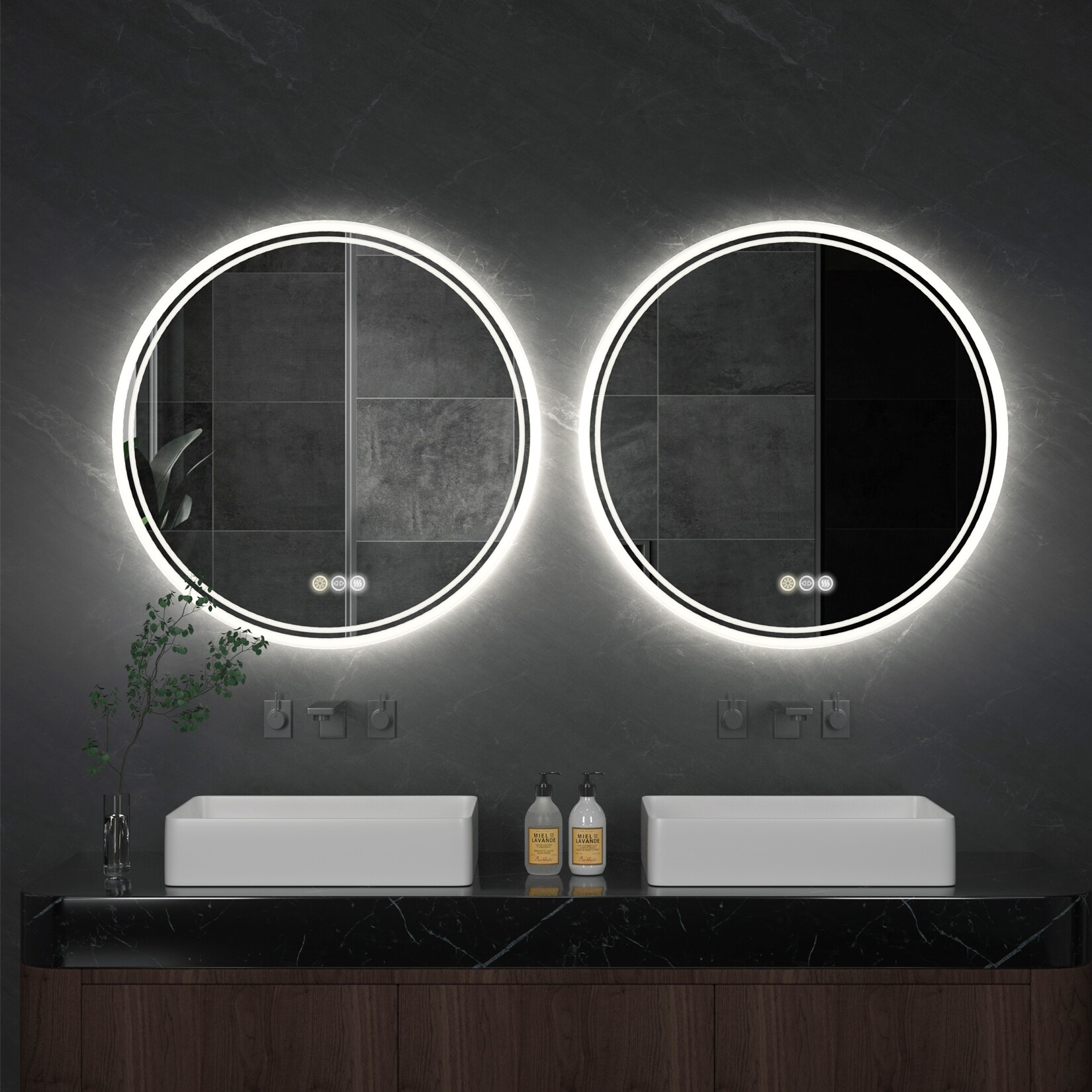 BC Round Black LED Antifog Mirror
