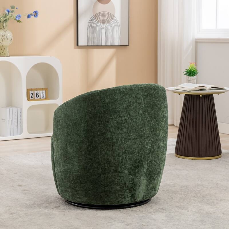 Chenille Fabric Swivel Accent Barrel Armchair with Coating Metal Ring
