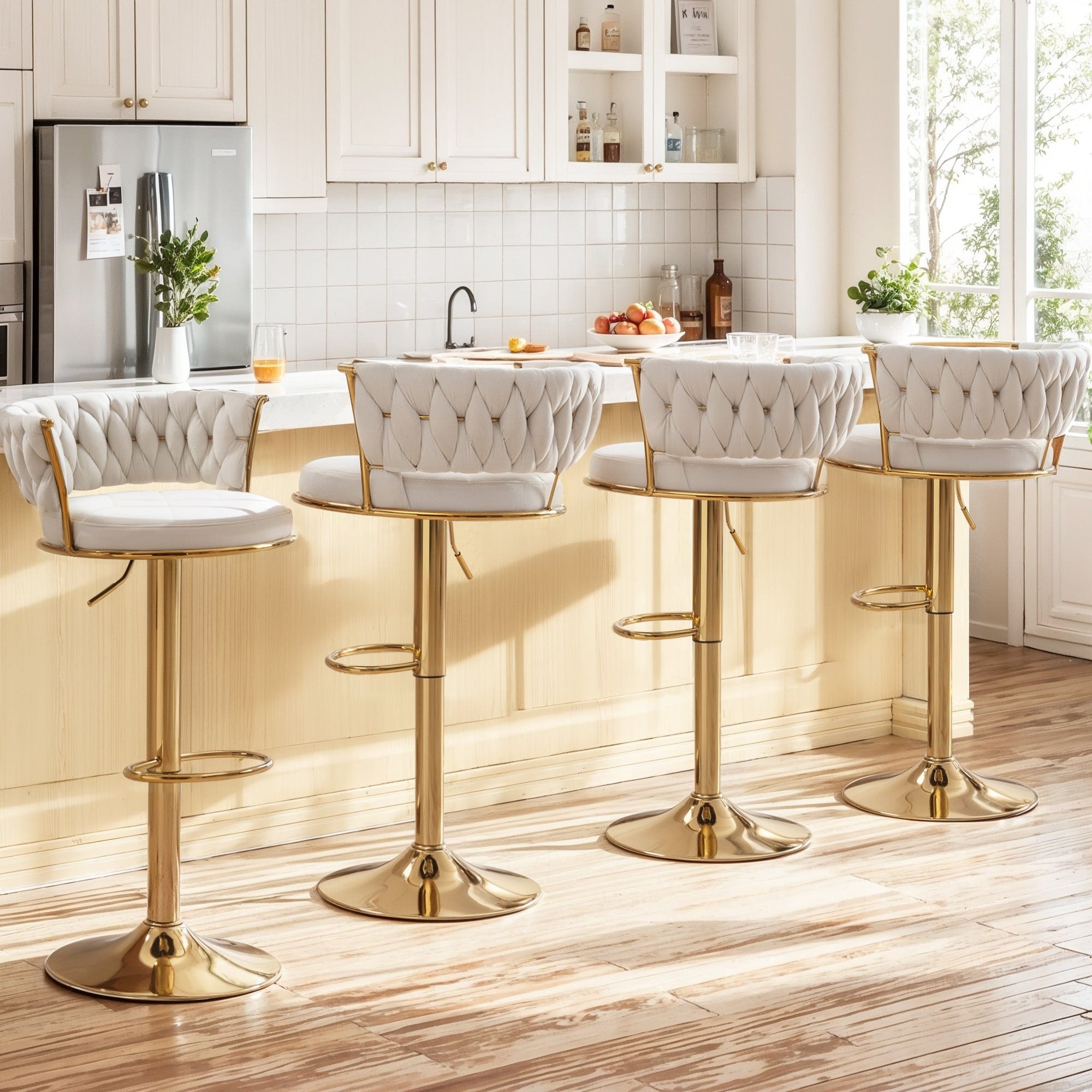 Javlergo Set of 4/6 Velvet Bar Stools with Woven Back Adjustable Height Swivel Counter Stools for Kitchen Island