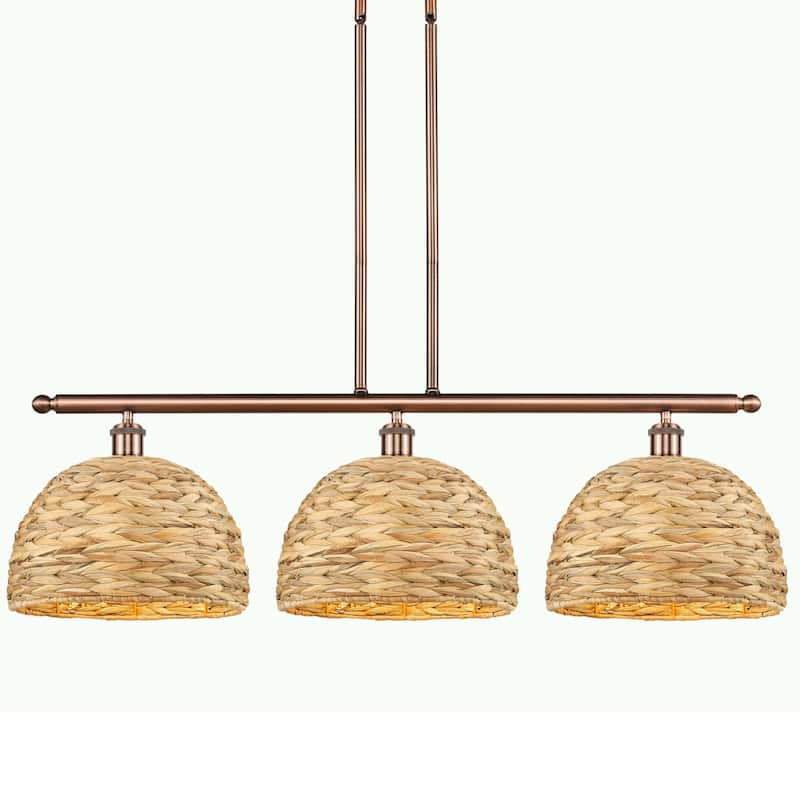 Innovations Lighting 516-3I-12-38 Woven Rattan Linear Woven Rattan 3 - Antique Copper / Natural