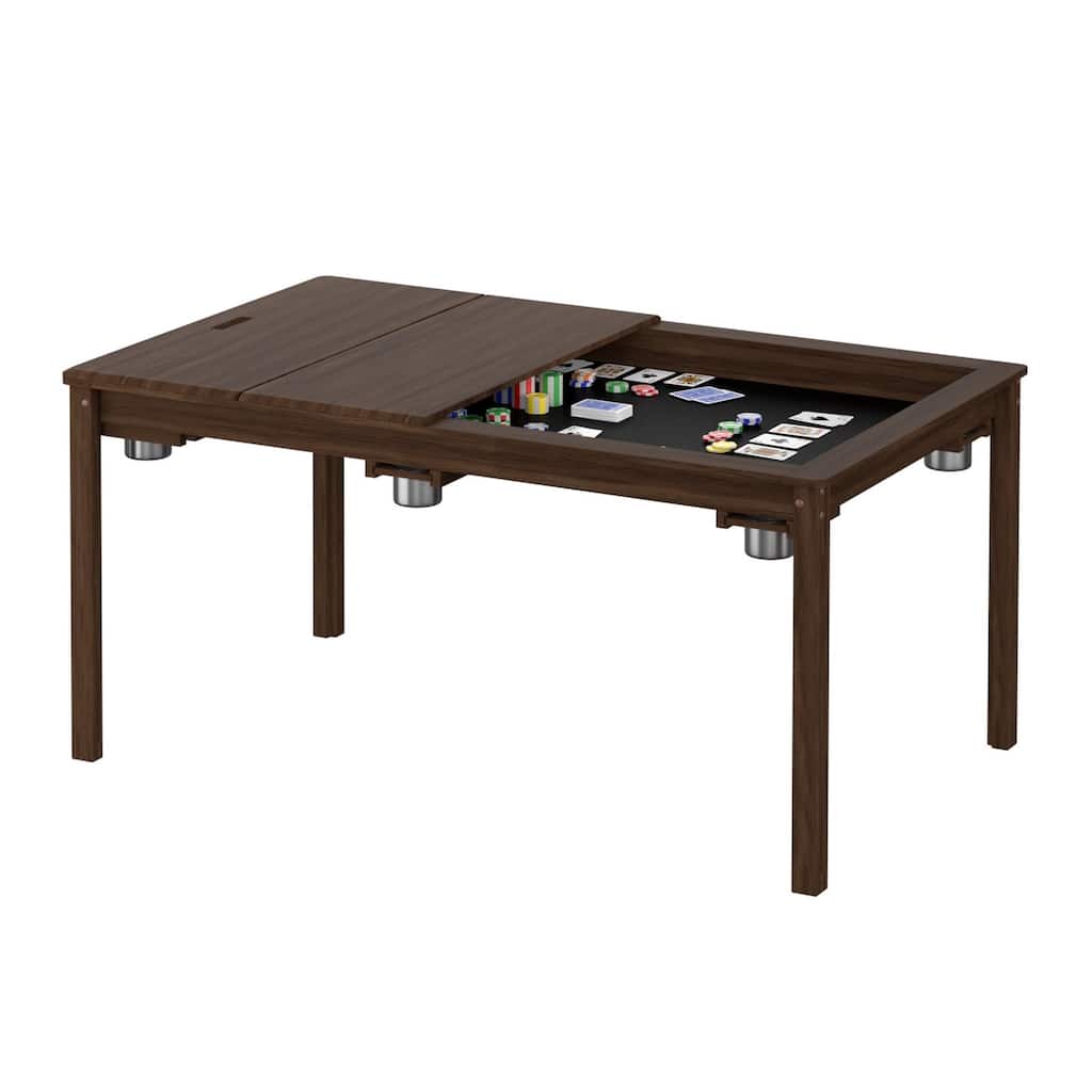 VEIKOUS Multifunctional Wood Gaming & Dining Table with Cup Holders & Storage