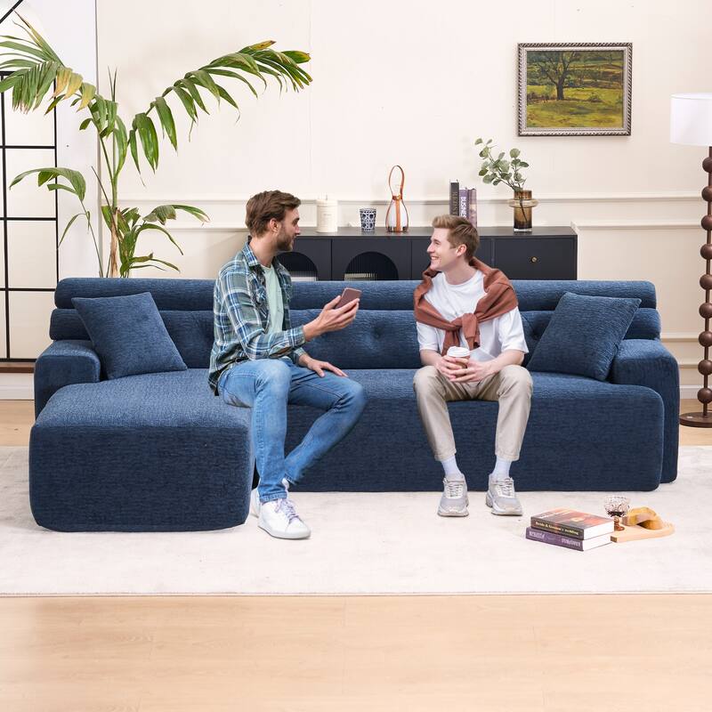 Full Compression Sponge L-Shape No-Assembly Chenille Convertible Chaise Sectional Sofa