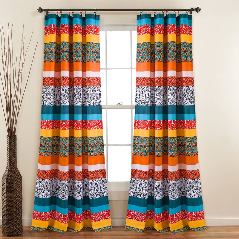 Lush Decor Boho Stripe Window Curtain Panel Pair - 84 Inches - Turquoise & Tangerine