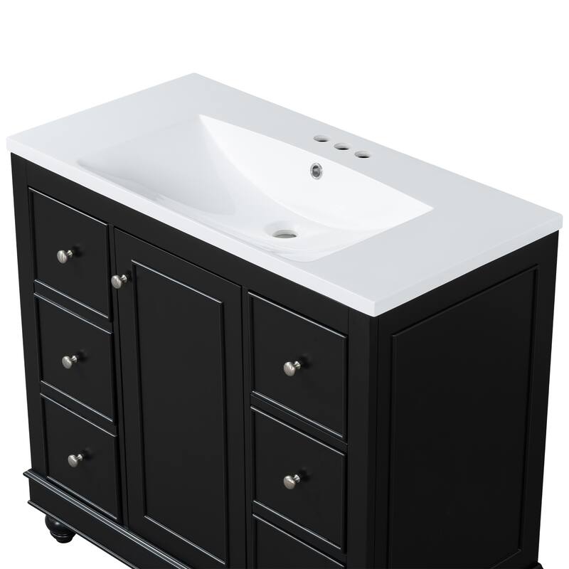 GDFStudio - Mario 36" Bathroom Vanity Cabinet with 4 Drawers and 1 Soft-Close Door
