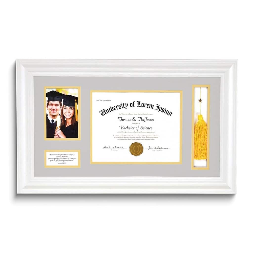 Curata Graduation 4x6 Photo Diploma and Tassel White Frame with Verse Jeremiah 29