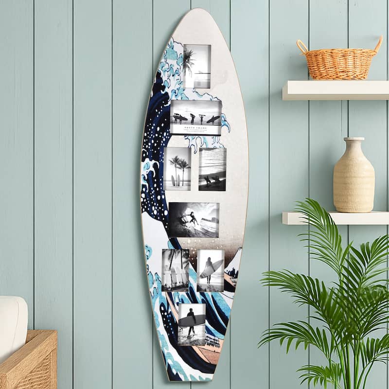 American Art Decor Surfboard Photo Collage Wall Decor - 8 or 3 - Photo Beach Frame - 8 Photos Great Wave Off Kanagawa