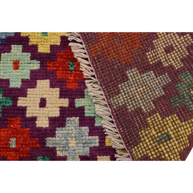 Shabby Chic Balochi Dickson Purple/Beige Hand Knotted Wool Rug - 3'6'' x 4'10''