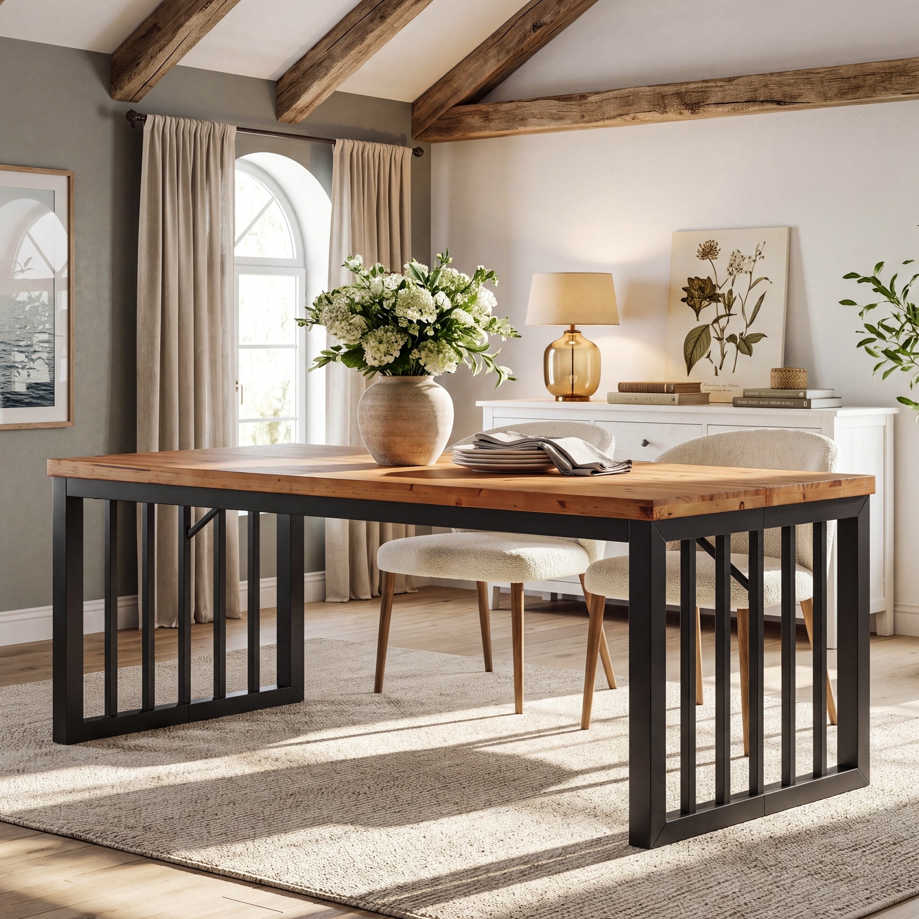 Solid Wood Dining Table for 4-6, 63" Kitchen Dining Room Table