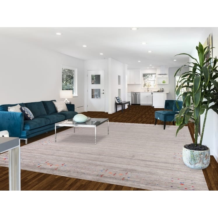 Striped Gabbeh Indian Area Rug Handmade Tribal Wool Carpet - 8'10" x 11'6"