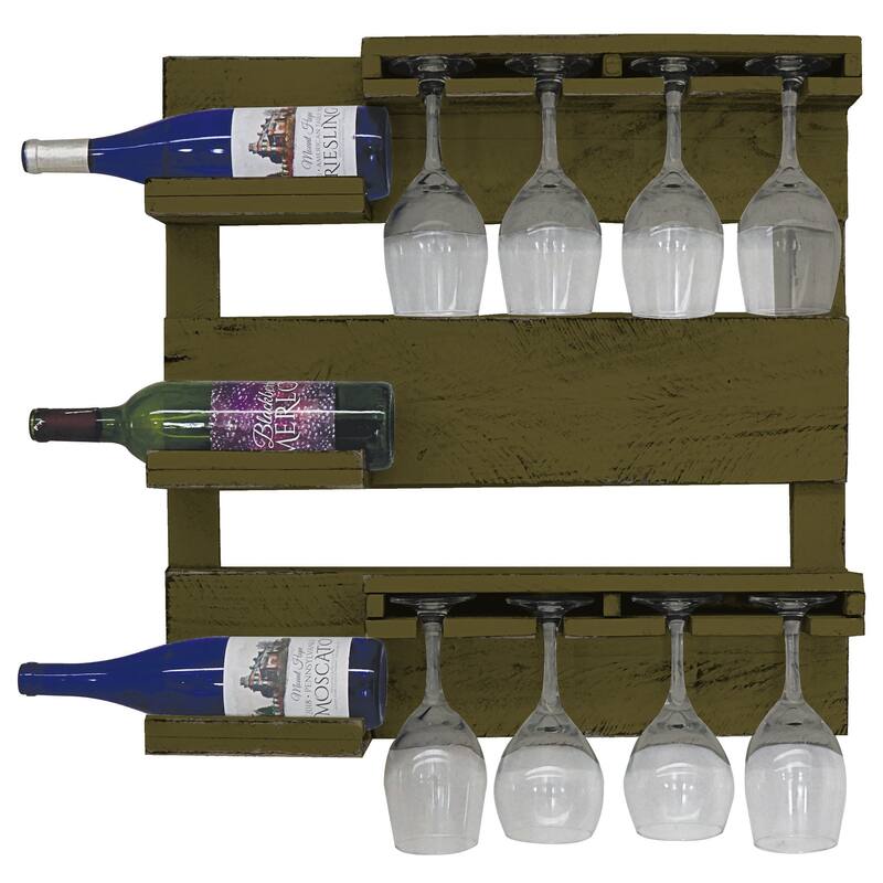 Farmhouse 3-Bottle Wine Bar - Olive Green