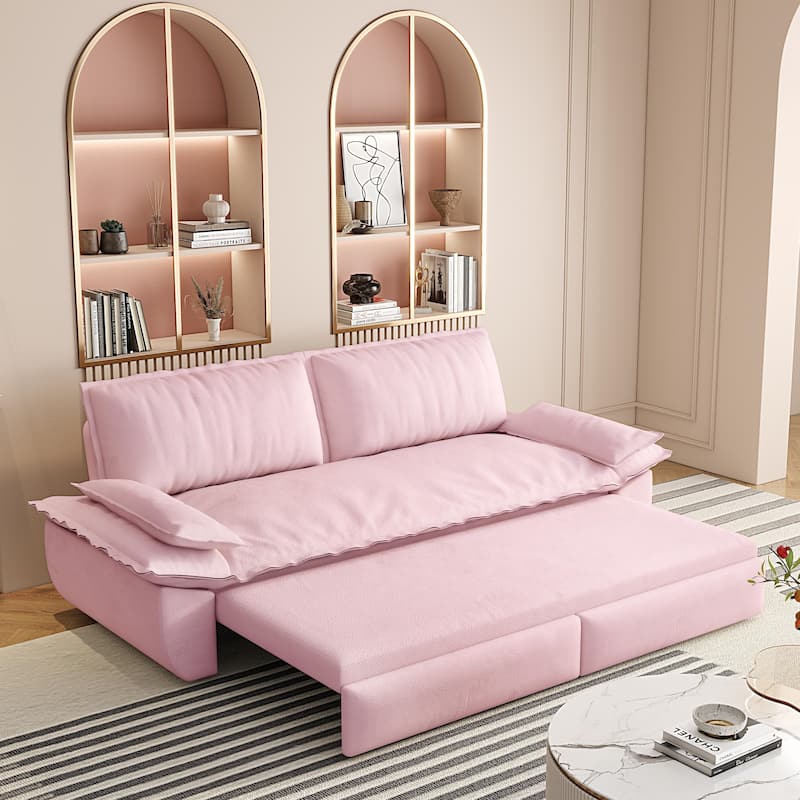 Sleeper Sofa Bed for Living Room, 73.2" Pull Out Couch Velvet Loveseat Sofa Bed, 3 in 1 Convertible Beds for Apartment