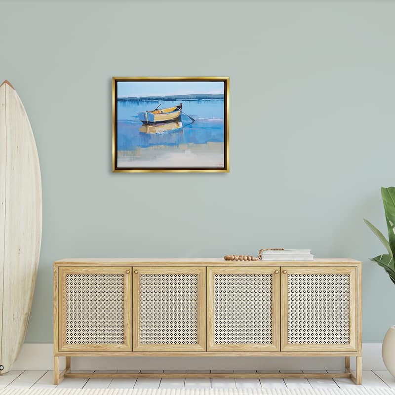 Stupell Row Boat on Blue Coastal Shore Beach Landscape Floater Frame