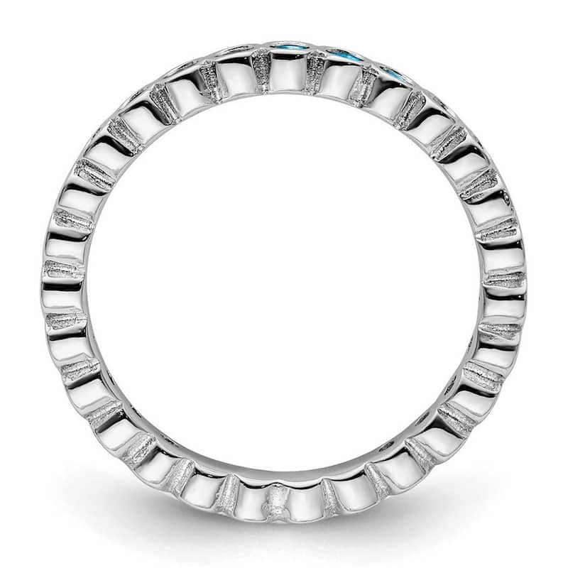 Curata 925 Sterling Silver Bezel Polished Patterned Stackable Expressions Blue Topaz Ring