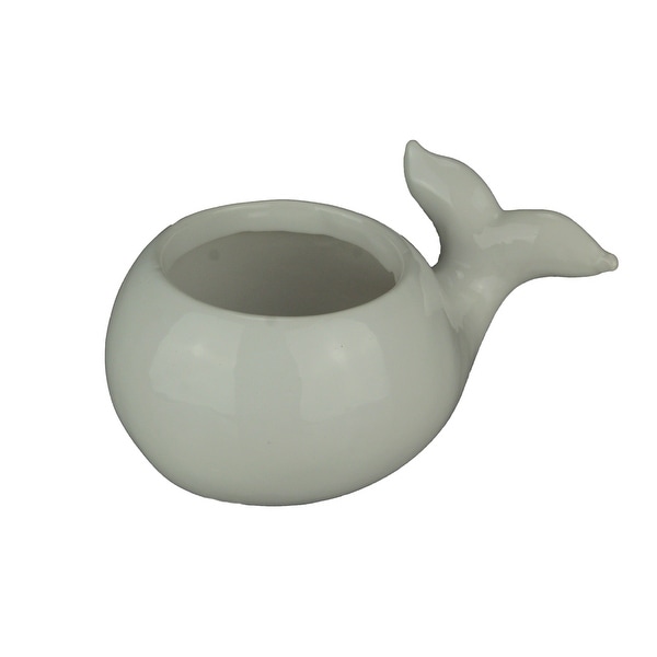 White Ceramic Coastal Decor Pudgy Whale Planter - 3.5 X 7.5 X 4.75 inches