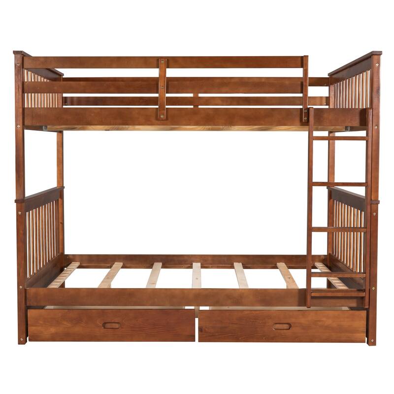 Full-Over-Full Bunk Bed with Ladders and Two Storage Drawers