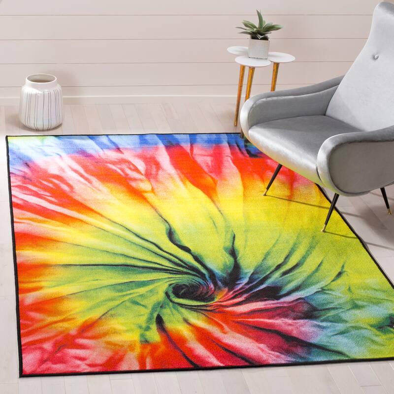 SAFAVIEH Paint Brush Machine Washable Slip Resistant Mintje Rug - 3'3" x 5'3" - Fuchsia/Yellow