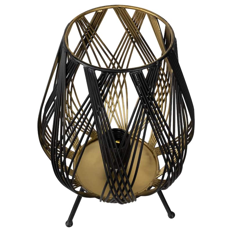 Cage-Style Iron Table Lamp - 12" - Black and Gold - 12