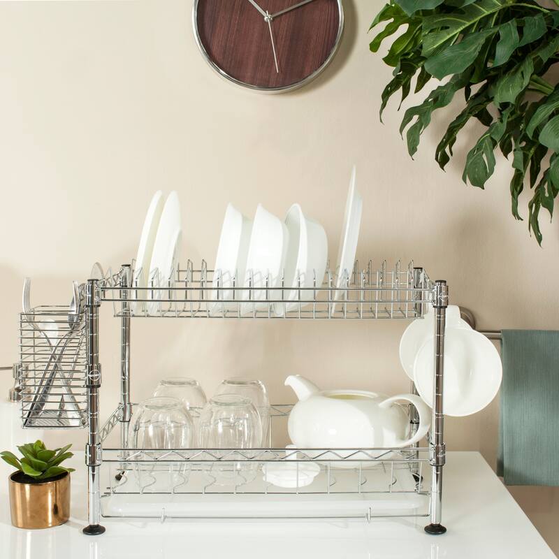 SAFAVIEH Storage Normanna Adjustable Chrome Wire Dish Rack - 17.7" x 9.8" x 11.8" - 18Wx10Dx12H