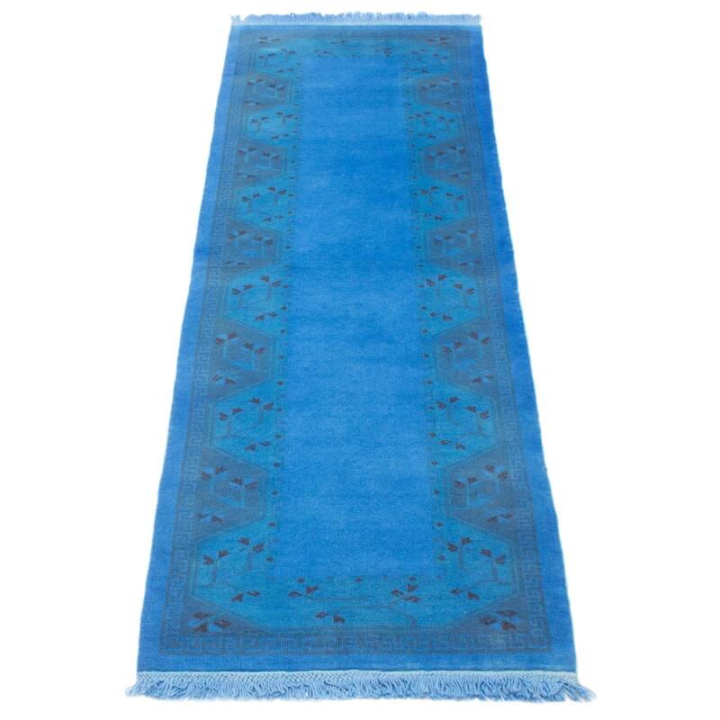 ECARPETGALLERY Hand-knotted Color Transition Blue Wool Rug - 2'8 x 8'11