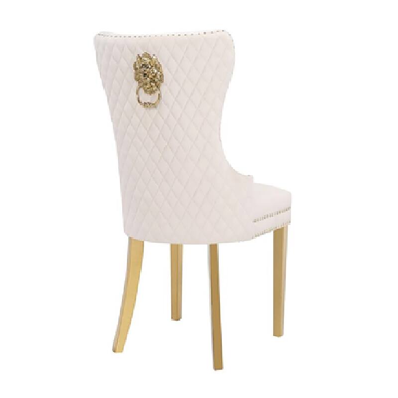 Modern Set of 2 Dining Chairs with Button Tufted Upholstered Back, Nailhead Trim, Stainless Steel Legs for Dining Room