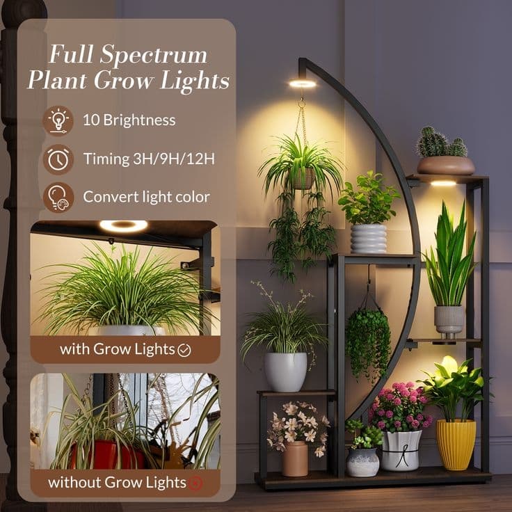 Plant Stand Indoor with LED Light, 62" Tall Metal Plant Shelf, 8 Tier Plant Rack for Living Room