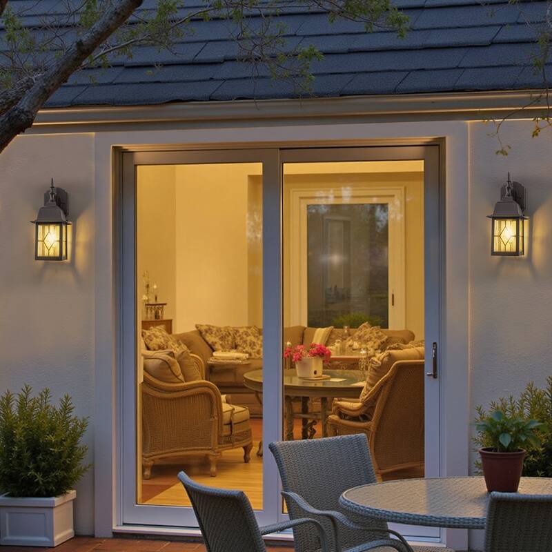 C Cattleya 2-Pack 14in ORB Outdoor Wall Lantern Sconce with Seeded Glass