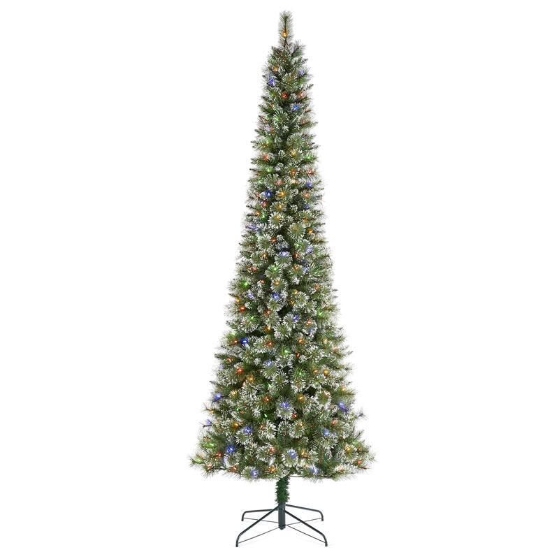 Glitzhome 7.5/9 FT Pre-Lit Frosted Cashmere Pencil Pine Artificial Christmas Tree with Clear Lights Remote Control